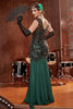 Charger l&#39;image dans la galerie, Dark Green Long 1920s Robe à paillettes à paillettes