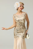 Robe Soirée Sirène Années 1920 Flapper Glitter Champagne