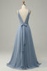 Charger l&#39;image dans la galerie, Dusty Blue Deep V Neck A Line Long Bridesmaid Dress