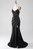 Charger l&#39;image dans la galerie, Sirène perlé noir robe de soirée avec fente