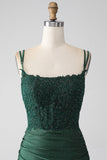 Robe de soirée longue Corset à bretelles spaghetti sirène vert foncé