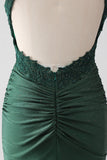 Robe de soirée longue Corset à bretelles spaghetti sirène vert foncé
