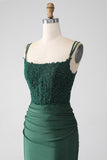 Robe de soirée longue Corset à bretelles spaghetti sirène vert foncé
