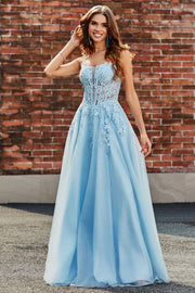 Magnifique une ligne Spaghetti Bretelles Corset bleu clair robe de soirée avec des Appliques