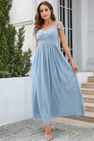 Gris Bleu Manches Froides Robe de Bal Simple