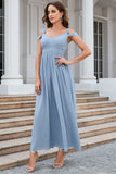 Gris Bleu Manches Froides Robe de Bal Simple