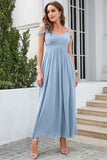 Gris Bleu Manches Froides Robe de Bal Simple