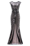 Robe Sirène Noire 1920s Gatsby Flapper avec paillette