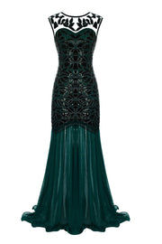 Robe Formelle Sirène Gatsby Flapper Vert foncé
