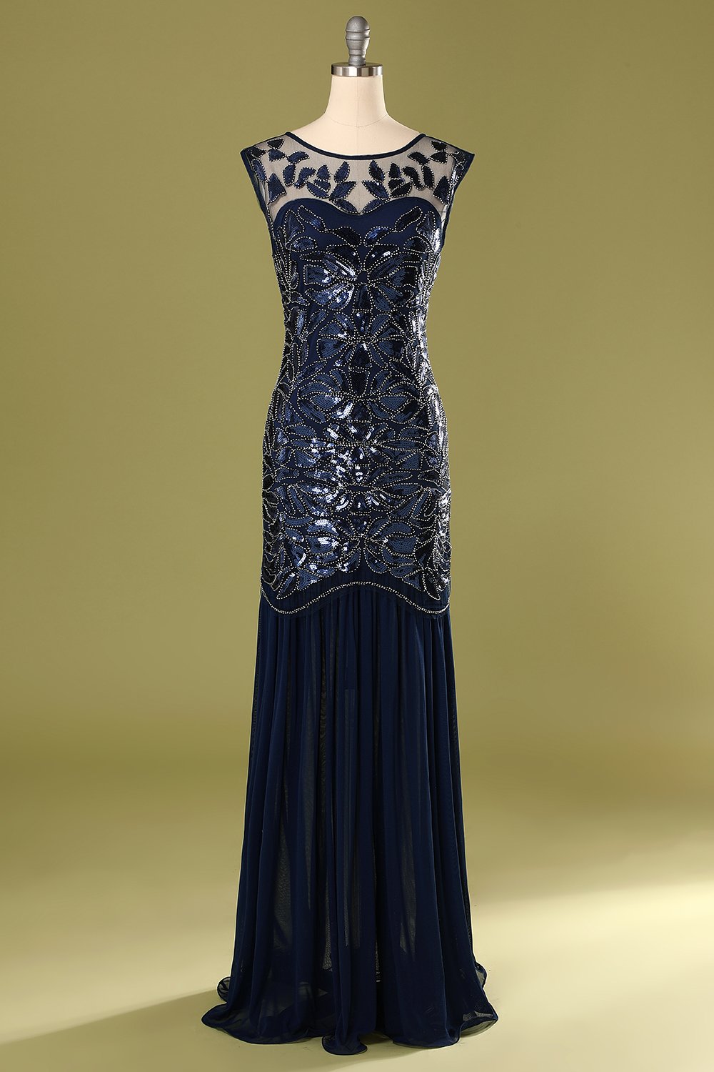 Robe à paillettes bleu marine des années 1920