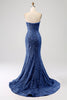 Charger l&#39;image dans la galerie, Sirène dorée chérie balayage train robe de bal avec paillettes