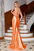 Charger l&#39;image dans la galerie, Superbe robe de bal Corset à bretelles spaghetti sirène orange avec fente devant