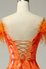 Charger l&#39;image dans la galerie, Paillettes orange sur l’épaule Robe de soirée de sirène avec plumes
