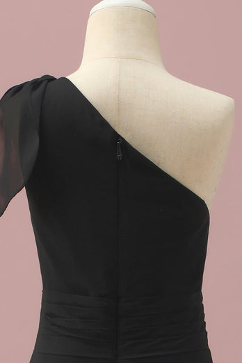 Robe de demoiselle d’honneur junior en mousseline noire à une épaule