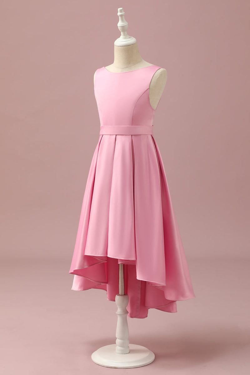 Charger l&#39;image dans la galerie, Robe de demoiselle d’honneur junior haute en satin rose