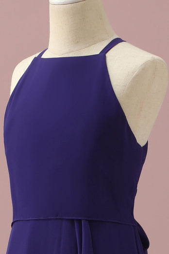 Robe de demoiselle d’honneur junior en mousseline de soie violette avec volants en cascade