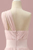 Charger l&#39;image dans la galerie, Robe de demoiselle d’honneur junior rose clair en mousseline de soie à une épaule