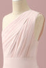 Charger l&#39;image dans la galerie, Robe de demoiselle d’honneur junior rose clair en mousseline de soie à une épaule