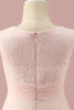 Charger l&#39;image dans la galerie, Robe de demoiselle d’honneur junior en dentelle rose pâle et en mousseline de soie