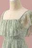 Charger l&#39;image dans la galerie, Dentelle verte Col carré High Low Junior Bridesmaid robe