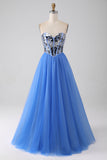 Robe de bal A-Line Sweetheart Mirror bleu royal