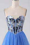 Robe de bal A-Line Sweetheart Mirror bleu royal