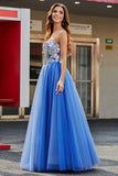 Bleu Royal A-ligne Sweetheart Broken Mirrors Corset Bretelles Longue Robe de bal