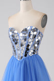Robe de bal A-Line Sweetheart Mirror bleu royal