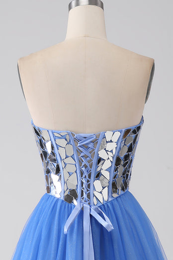 Robe de bal A-Line Sweetheart Mirror bleu royal
