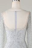 Magnifique robe de sirène perlée grise scintillante