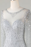 Magnifique robe de sirène perlée grise scintillante