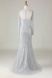Magnifique robe de sirène perlée grise scintillante