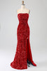 Charger l&#39;image dans la galerie, Robe de Soirée longue à paillettes bustier sirène rose avec fente