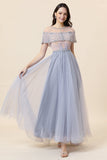 Robe de bal longue en tulle perle gris scintillante