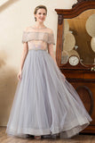 Tulle gris Une ligne perlée paillettes Robe mère de mariée