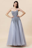 Robe longue longue de bal en tulle perle gris scintillant