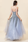 Robe longue longue de bal en tulle perle gris scintillant