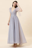 Robe de bal en tulle long tulle bleu perlé scintillant