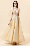 Robe formelle Sparkly Yellow Beaded A-Line