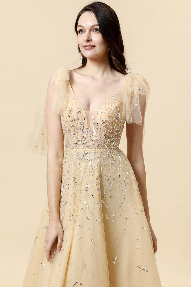 Charger l&#39;image dans la galerie, Robe formelle Sparkly Yellow Beaded A-Line