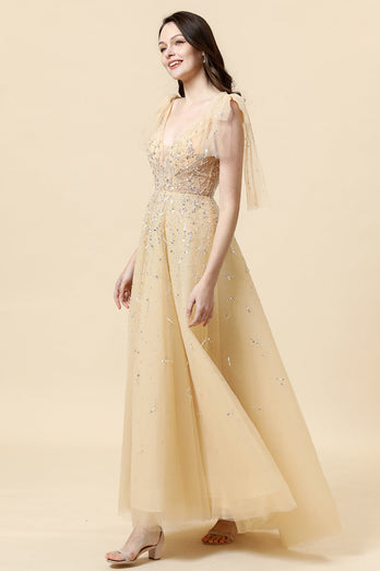 Robe formelle Sparkly Yellow Beaded A-Line