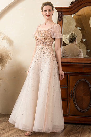 Blush Perling A Line Sparkly Evening Wear