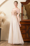 Blush Perling A Line Sparkly Evening Wear