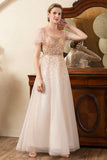 Blush Perling A Line Sparkly Evening Wear