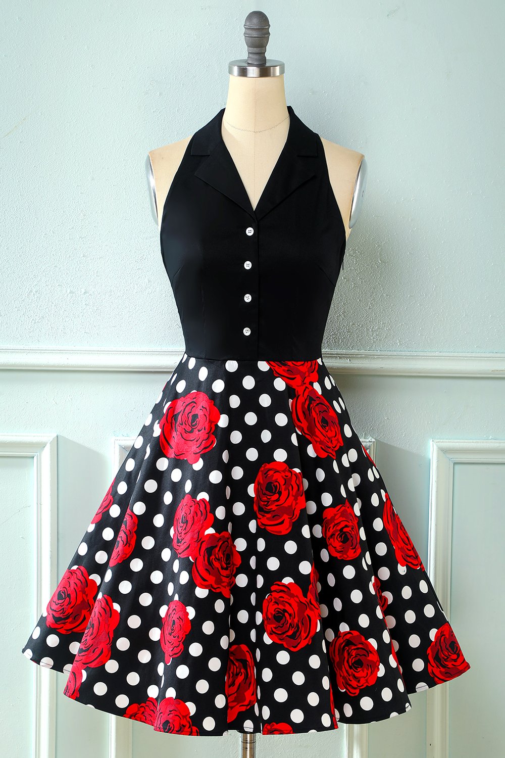 Black Rose Floral Polka Dots Vintage Robe