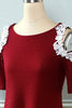 Charger l&#39;image dans la galerie, Dark Red Off the Shoulder Knitted Dress avec appliques
