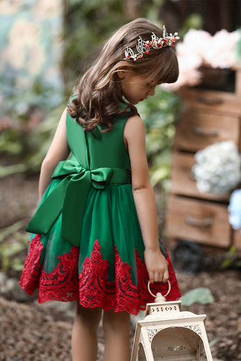 Robe fille à fleurs vertes et rouges avec paillettes