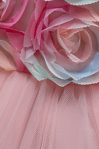 Robe de fille à fleurs roses avec fleurs et nœud papillon