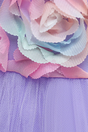 Robe de fille à fleurs roses avec fleurs et nœud papillon