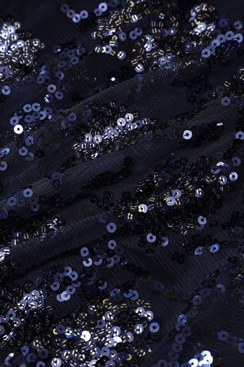 Robe de soirée bleu marine avec paillettes perlées